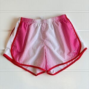 Nike Girls' Dri Fit Lined Elastic Waist Pull On Pink Polka Dot Running Shorts XL